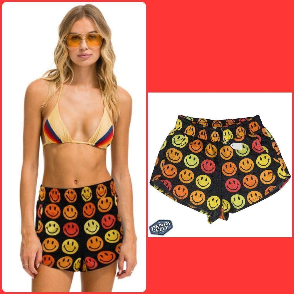 Aviator Nation Women’s SMILEY FACE BINGO LOUNGER SHORT | BLACK/RED | NEW/NWT!!